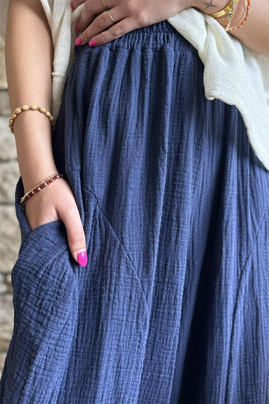Tasha Cushion Cotton Sia Barrel Pant Navy